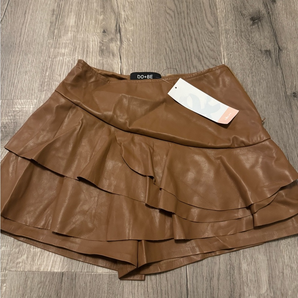DO+BE Tan Faux Leather Layered Skirt/Shorts